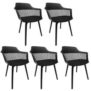 Cadeira Marcela com Assento Estofado em Linho Preta - Kit 05