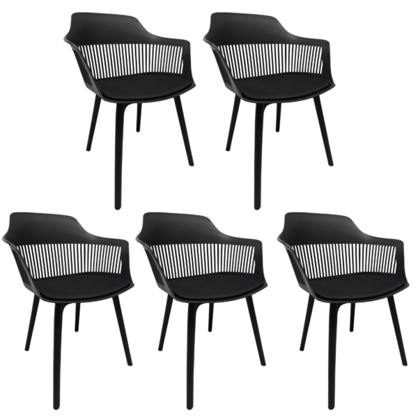 Cadeira Marcela com Assento Estofado em Linho Preta - Kit 05