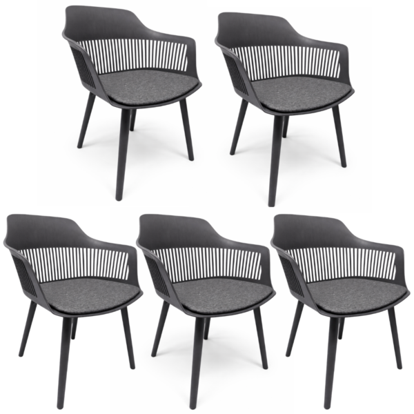 Cadeira Marcela com Assento Estofado em Linho Cinza - Kit 05