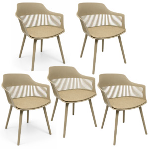Cadeira Marcela com Assento Estofado em Linho Nude - Kit 05