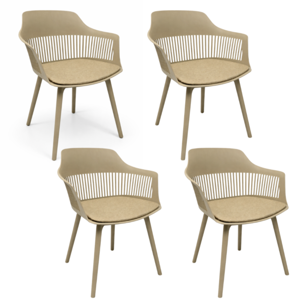 Cadeira Marcela com Assento Estofado em Linho Nude - Kit 04