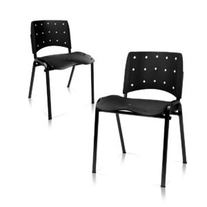 Ergoplax Kit 02 Cadeiras Fixas Empilháveis Plaxmetal Preta