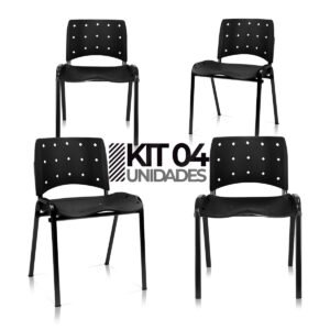 Ergoplax Kit 04 Cadeiras Fixas Empilháveis Plaxmetal Preta