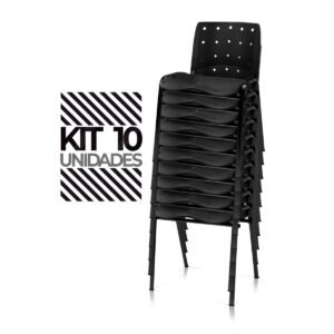 Ergoplax Kit 10 Cadeiras Fixas Empilháveis Plaxmetal Preta