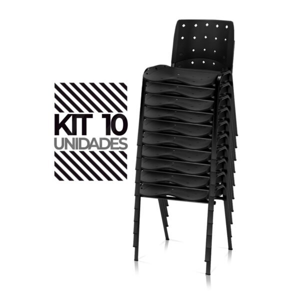 Ergoplax Kit 10 Cadeiras Fixas Empilháveis Plaxmetal Preta