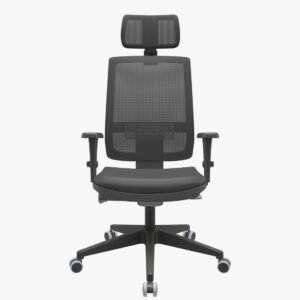 Cadeira Escritório Presidente Brizza Plaxmetal Autocompensador Slider Braço 3D Piramidal Vinil Apoio Cabeça Preta