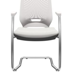 Cadeira de Escritório Fixa Aproximação Beezi Base Cromada em S com Braços Encosto Branco Assento Facto Branca PLAXMETAL