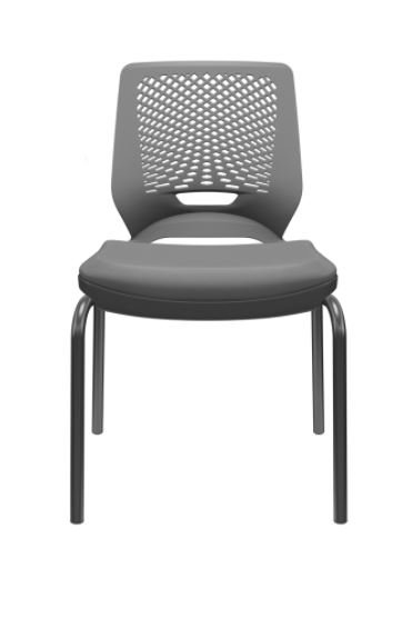 Cadeira de Escritório Fixa Aproximação 4 pés Beezi Base Preta Assento Facto Grafite e Encosto Cinza PLAXMETAL