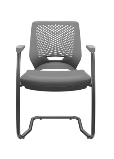 Cadeira de Escritório Fixa Aproximação Beezi Base Preta em S Assento Facto Dunas Grafite e Encosto Cinza PLAXMETAL