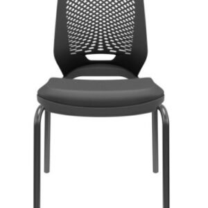 Cadeira de Escritório Fixa Aproximação Interlocutor 4 pés Beezi Base Preta Encosto Preto Assento Couro Eco Plaxmetal