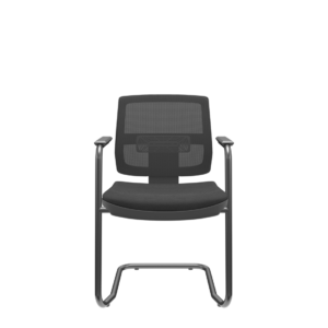 Cadeira Escritório Aproximação Interlocutor Fixa Brizza Plaxmetal Estrutura S Preta Assento Couro Eco Encosto Tela Preto