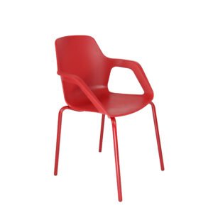 Cadeira Aproximação Interlocutor Fixa Beau Com 4 pés de Aço Tubular Vermelho Com Braços Bhoff