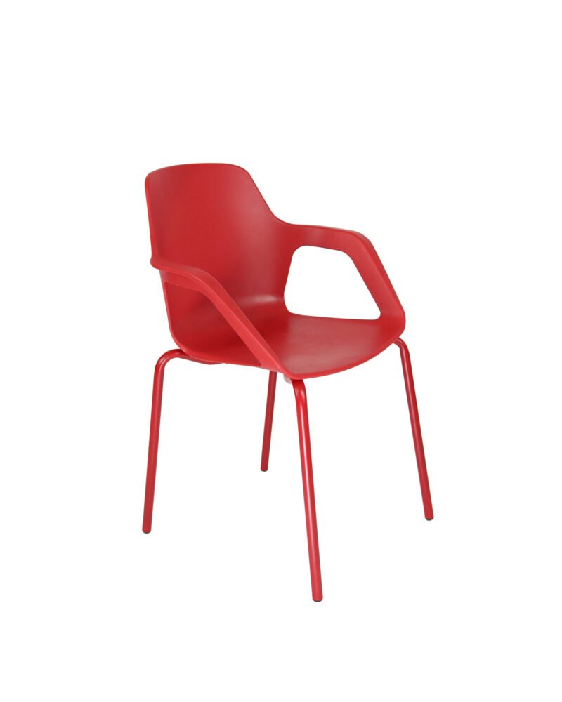 Cadeira Aproximação Interlocutor Fixa Beau Com 4 pés de Aço Tubular Vermelho Com Braços Bhoff