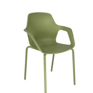 Cadeira Aproximação Interlocutor Fixa Beau Com 4 pés de Aço Tubular Verde Com Braços Bhoff