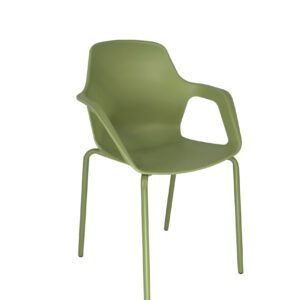Cadeira Aproximação Interlocutor Fixa Beau Com 4 pés de Aço Tubular Verde Com Braços Bhoff