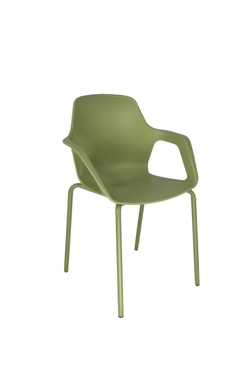 Cadeira Aproximação Interlocutor Fixa Beau Com 4 pés de Aço Tubular Verde Com Braços Bhoff