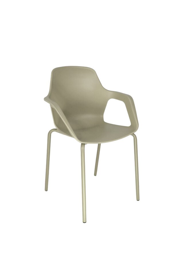 Cadeira Aproximação Interlocutor Fixa Beau Com 4 pés de Aço Tubular Cappuccino Com Braços Bhoff