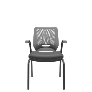 Cadeira Escritório Fixa Aproximação 4 pés com Braço Beezi Base Preta Assento Facto Grafite e Encosto Cinza Plaxmetal