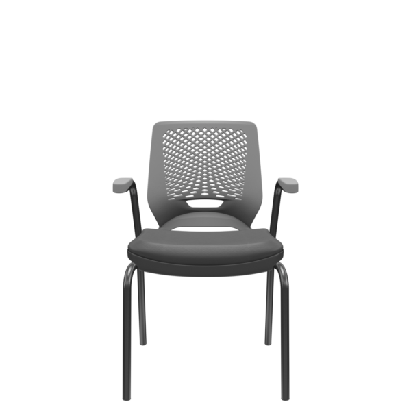Cadeira Escritório Fixa Aproximação 4 pés com Braço Beezi Base Preta Assento Facto Grafite e Encosto Cinza Plaxmetal