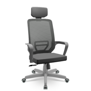 Cadeira Escritório Presidente Adrix Plaxmetal Mecanismo Relax Encosto Tela e Assento Vinil Grafite Apoio de Cabeça