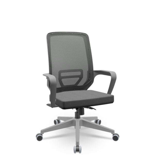 Cadeira Escritório Presidente Adrix Plaxmetal RelaxSystem Estrutura Grafite Encosto Tela e Assento Poliester Cinza