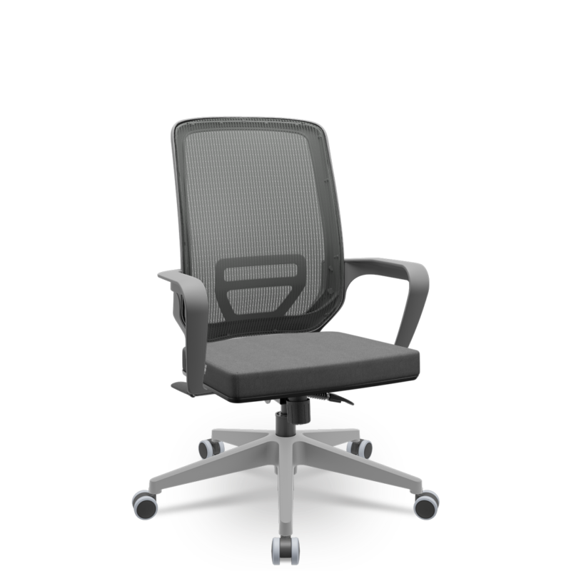 Cadeira Escritório Presidente Adrix Plaxmetal RelaxSystem Estrutura Grafite Encosto Tela e Assento Poliester Cinza