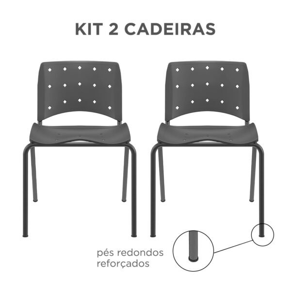 KIT 02 Cadeiras Fixas Ergoplax Slim 4 Pés Preta Plaxmetal