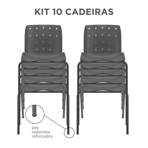 KIT 10 Cadeiras Fixas Ergoplax Secretária 4 Pés Slim Preta Plaxmetal