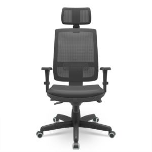 Cadeira Escritório Presidente Brizza Plaxmetal NR17 Slider Sincron Braço 3D Couro Ecológico Apoio Cabeça Preta