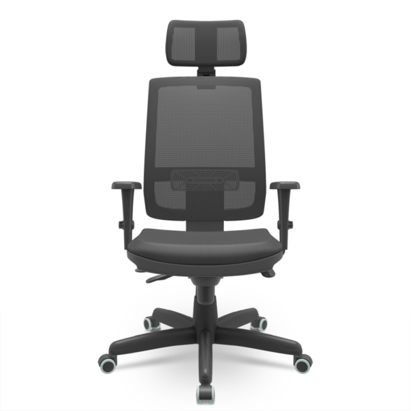 Cadeira Escritório Presidente Brizza Plaxmetal NR17 Slider Sincron Braço 3D Poliéster Apoio Cabeça Preta