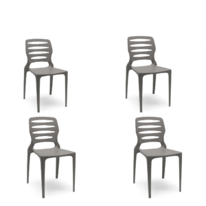 Kit 04 Cadeiras Fixas Ville Plaxmetal Polipropileno Cinza