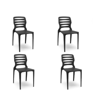 Kit 04 Cadeiras Fixas Ville Plaxmetal Polipropileno Preta