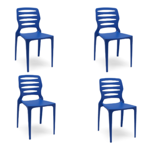 Kit 04 Cadeiras Fixas Ville Plaxmetal Polipropileno Azul Bic