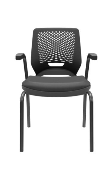 Cadeira Fixa 4 pés com Braço Beezi PLAXMETAL Preto