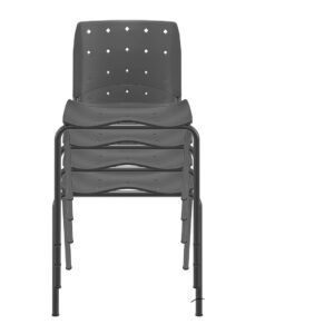 KIT 04 Cadeiras Fixas Ergoplax Slim 4 Pés Preta Plaxmetal