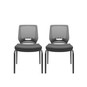 Kit 02 Cadeiras Escritório Fixas Aproximação 4 pés Beezi Base Preta Assento Facto Dunas Grafite Encosto Cinza PLAXMETAL