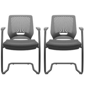 Kit 02 Cadeiras Escritório Fixas Aproximação Beezi Base Preta em S Assento Facto Dunas Grafite e Encosto Cinza PLAXMETAL