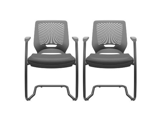 Kit 02 Cadeiras Escritório Fixas Aproximação Beezi Base Preta em S Assento Facto Dunas Grafite e Encosto Cinza PLAXMETAL