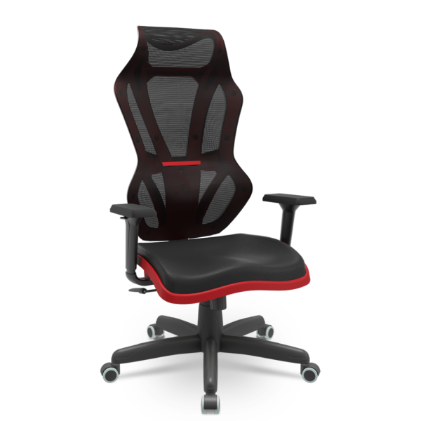 Cadeira Escritório Presidente Gamer Vizon DZ Plaxmetal Relaxsystem Preta/Vermelha