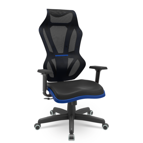 Cadeira Escritório Presidente Gamer Vizon DZ Plaxmetal Relaxsystem Preta/Azul