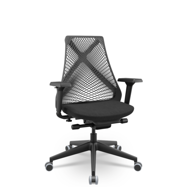 Cadeira Escritório Presidente Tela Bix-X+ Autocompensador Slider Braços 4D Shift Plaxmetal Preta