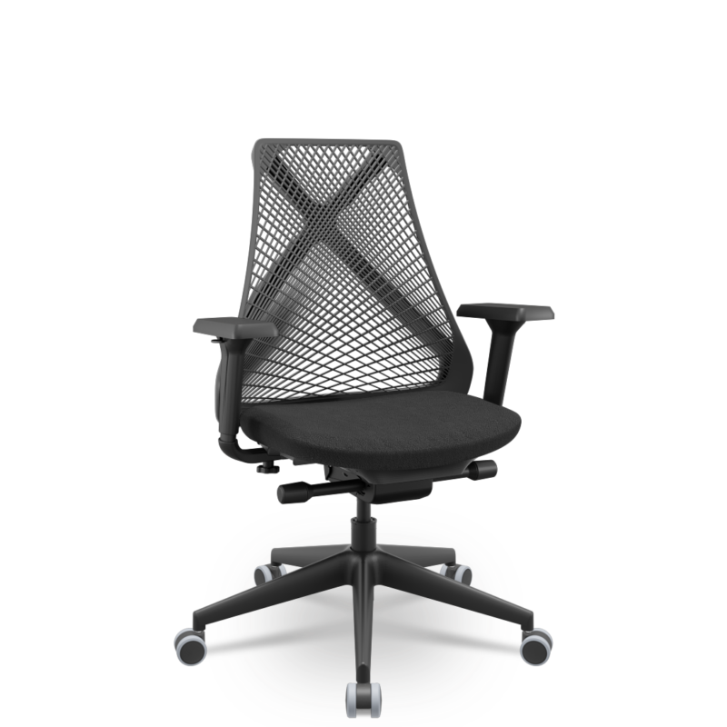 Cadeira Escritório Presidente Tela Bix-X+ Autocompensador Slider Braços 4D Shift Plaxmetal Preta