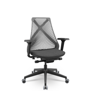 Cadeira Escritório Presidente Preta Tela Bix X+ Autocompensador Slider Braço 4D PU Plaxmetal Cinza