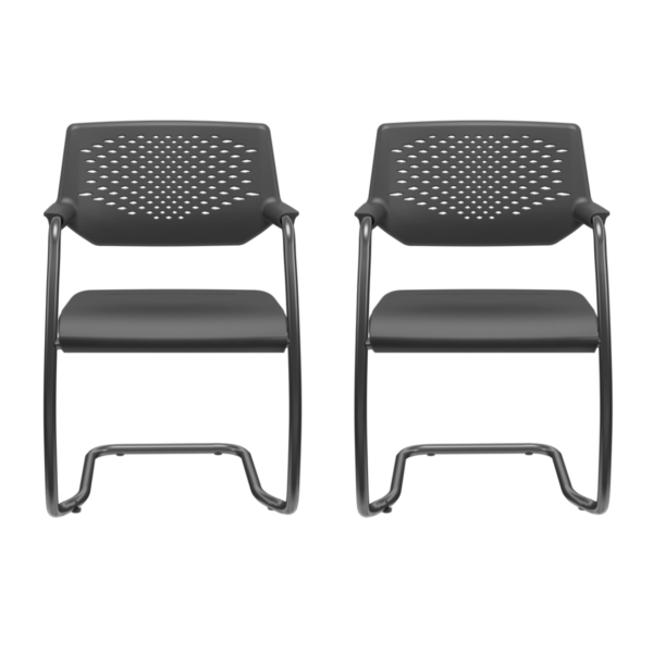 Cadeira Interlocutor Fixa Piena Plaxmetal Couro Eco Preta - Kit 2