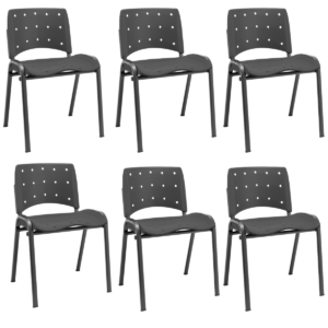 Ergoplax Kit 06 Cadeiras Fixas Empilháveis Plaxmetal Preta