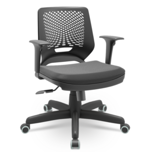 Cadeira de Escritório Giratória Beezi Braço Regulável Encosto Preto Revestimento Material Sintético Preto Plaxmetal