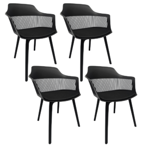 Cadeira Marcela com Assento Estofado em Linho Preta - Kit 04