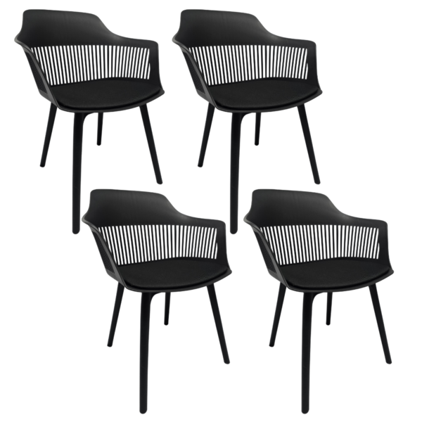 Cadeira Marcela com Assento Estofado em Linho Preta - Kit 04