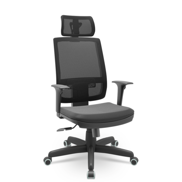 Cadeira Escritório Presidente Brizza NR17 Mecanismo Relax Assento Poliéster Apoio de Cabeça Plaxmetal Preta