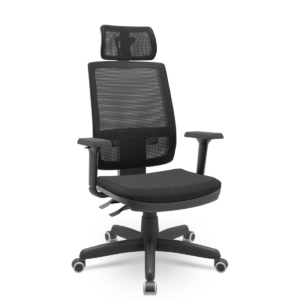 Cadeira Presidente Escritório Giratória BackSystem Brizza Plaxmetal com Braço 3D Material Sintético Preta